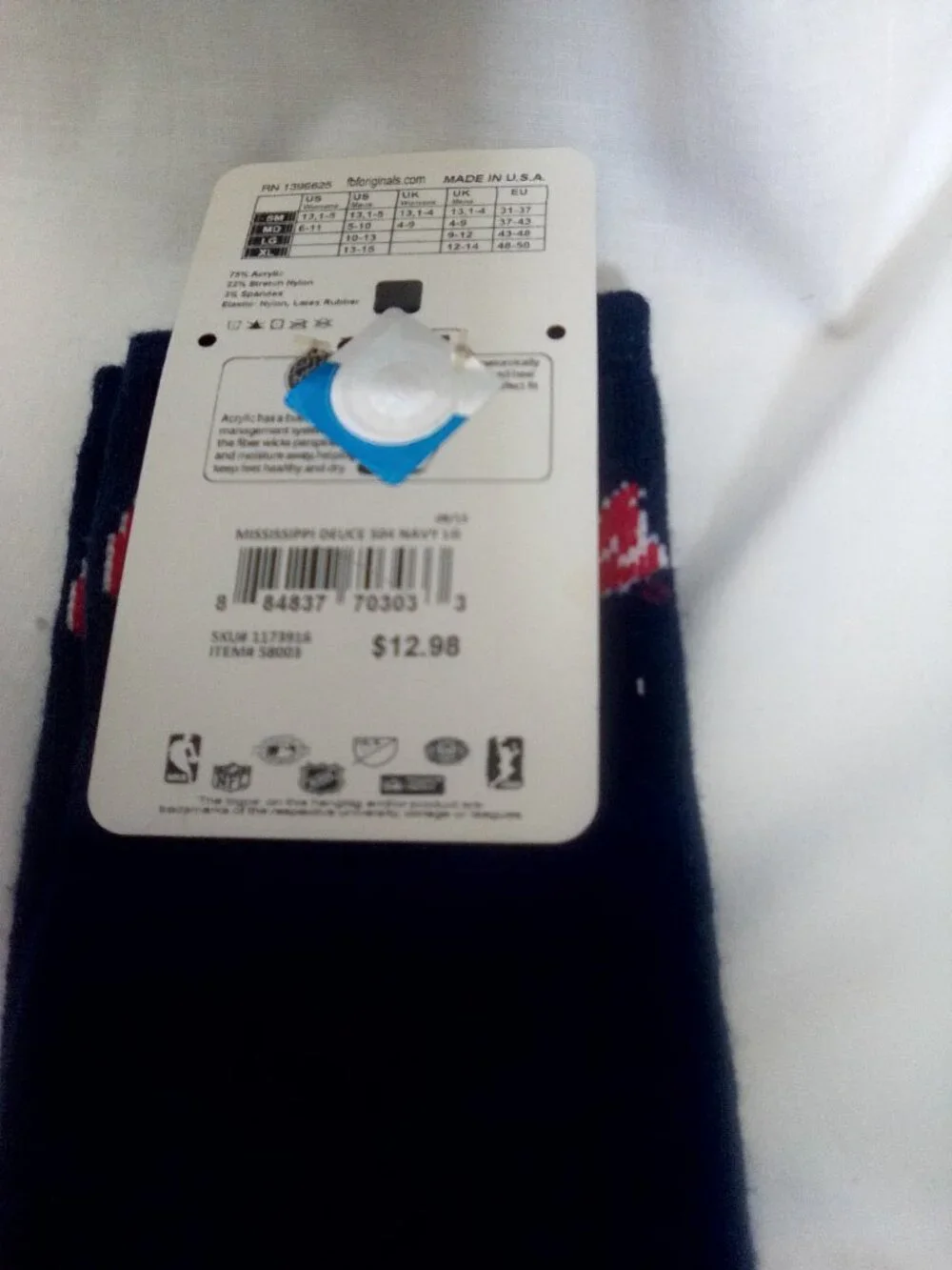 FBF ORIGINALS Ole Miss Rebels socks Large NWT
